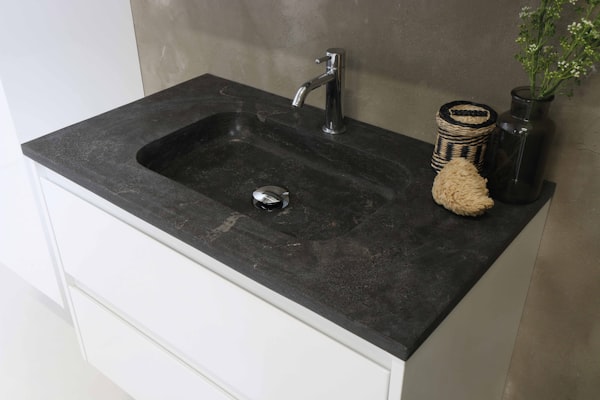 Modern black ceramic sink with faucet